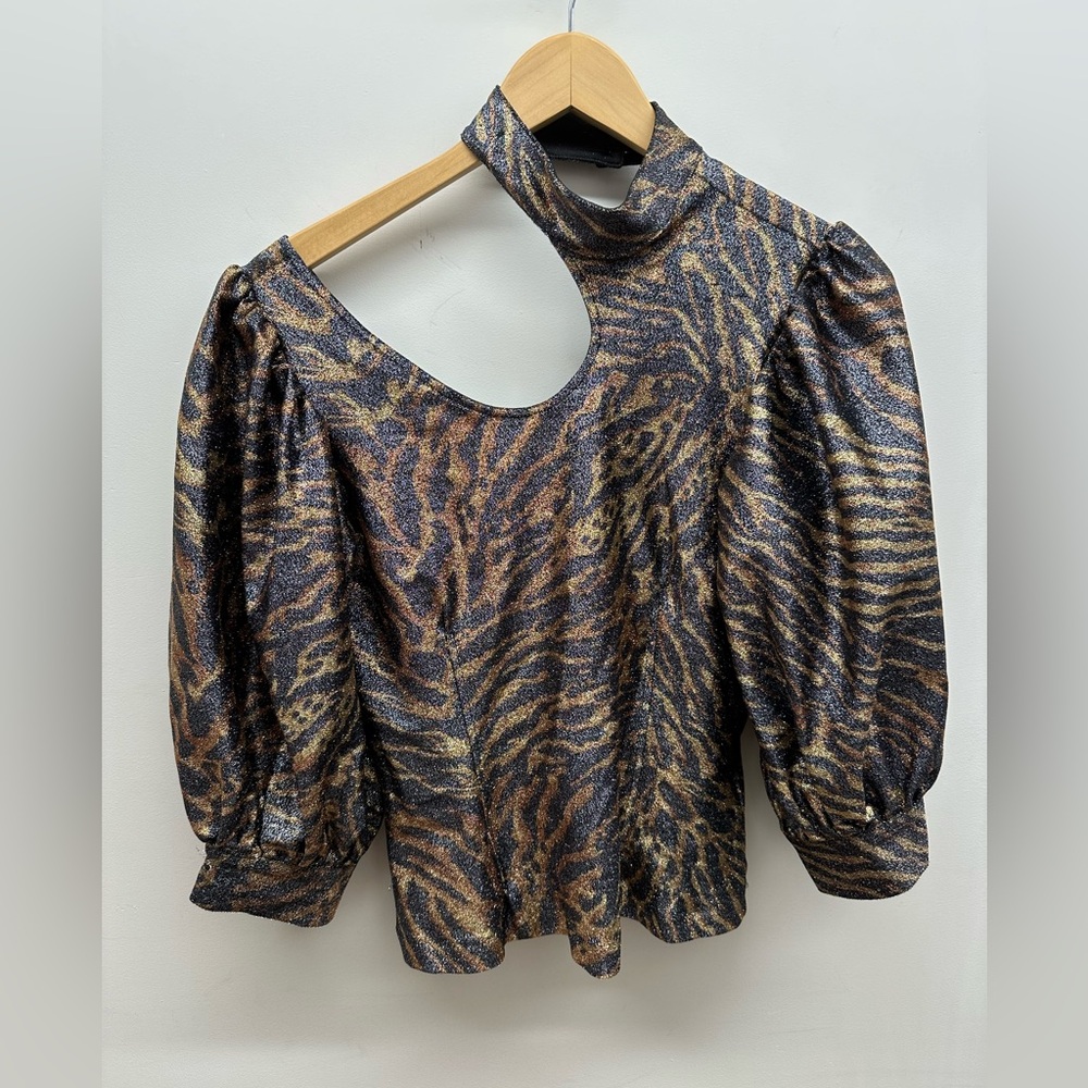 Ganni printed mock neck top